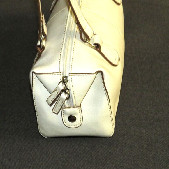 White Pebbled Faux Leather Double Strap Shoulder Bag Purse - Picture 5 of 7